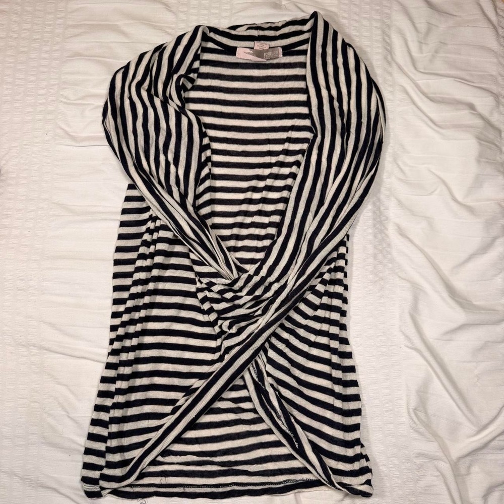 Forever 21 Y2K Navy White Striped Draped Open Front Tank top Versus Crossover